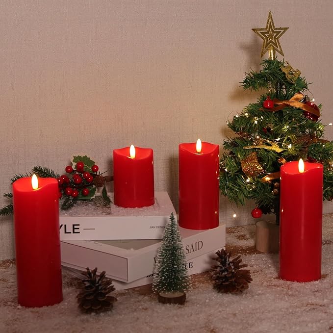 NURADA Outdoor Flameless Candles with Remote Timer - Waterproof Realistic Flickering LED Pillar Electric Battery Operated Fake Candle for Home Wedding Christmas Decor - 2 Pack Red(D3”H6”6”)