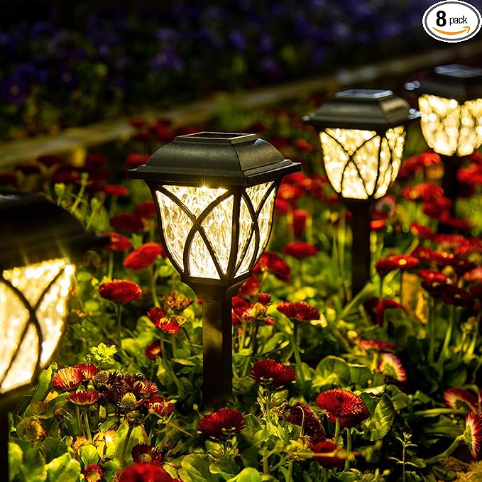 GIGALUMI Solar Lights Outdoor Waterproof, 8 Pack LED Solar Garden Lights, Outdoor Decorations, Garden Decor for Yard, Patio, Landscape, Planter, Walkway (Warm White)