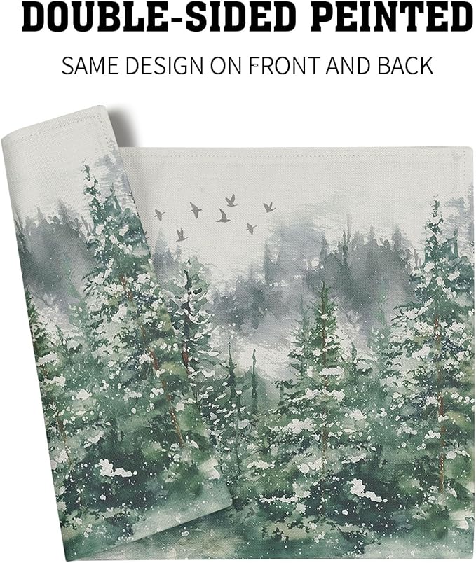 Green Watercolor Tree Christmas Placemats Set of 4 Seasonal Winter Theme Place Mats 12x18 Inch Xmas Holiday Washable Table Mats for Home Party Kitchen Dining