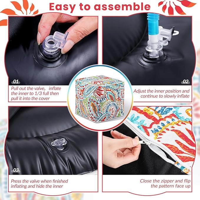 Juexica 2 Pack Ottoman Poufs Indoor Outdoor Inflatable Ottoman Stool Cube Pouffe Square Footstool with Handle for Patio Garden Home Boho Decorative Living Room, Bedroom(16 x 16 x 16 Inches)