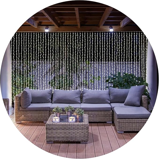Belle Luci 608-Bulb Warm White Connectable LED Curtain Lights Outdoor Porch Decor 4'X7'