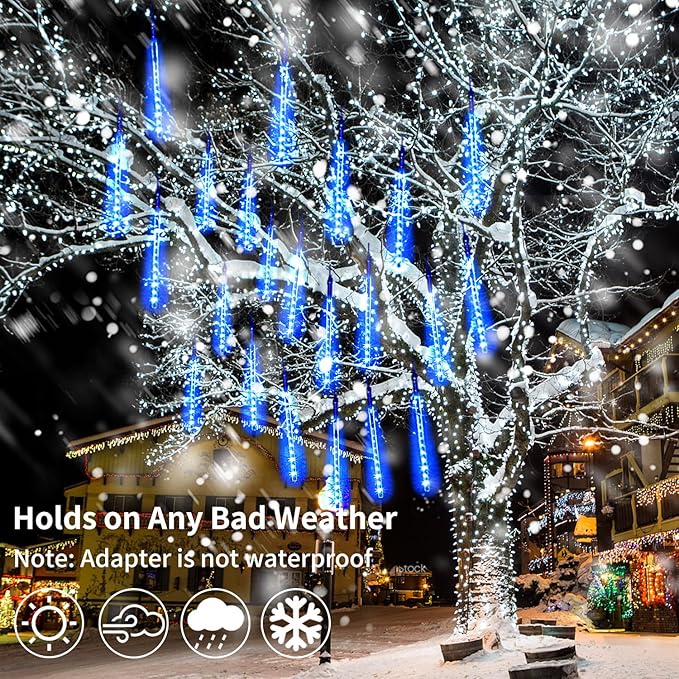 Christmas Lights Meteor Shower Rain Lights, 10 Tube 12 inch 240 LEDs Icicle Lights Outdoor Raindrop Lights for Xmas Halloween Wedding Party Tree Holiday Decoration, Blue