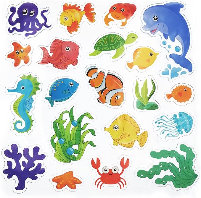 20 Pieces Sea Animals Thick Gel Clings Ocean Window Gel Clings Decals Stickers for Toddlers Kids Adults Home Airplane Classroom Nursery Sea Animals Party Supplies Decoration Removable and Reusable
