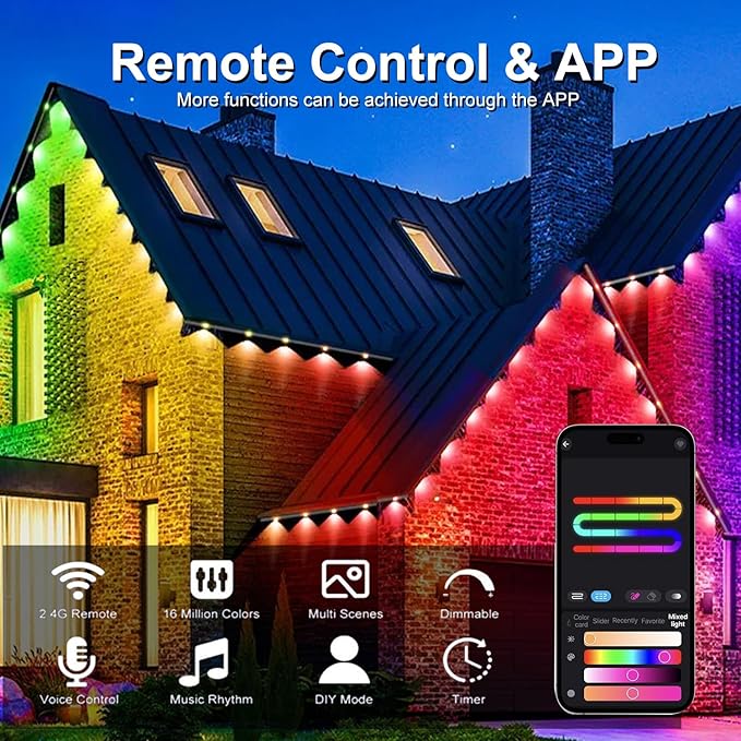 Permanent Outdoor Lights,Intelligent RGB+IC Outdoor Lights with a Wide Range of Scene Modes, IP67 Waterproof for Christmas Decorations,with App/Remote Control (100FT)