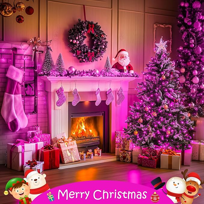 JMEXSUSS 33ft 100 LED Pink String Lights Battery Operated, Pink Fairy Twinkle Lights with 8 Modes Remote Indoor Outdoor for Bedroom Christmas Party Tree Decorations