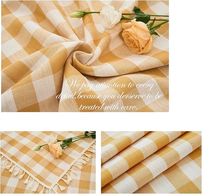 Table Cloth Rectangle Table-Rustic Gingham Tablecloth Buffalo Plaid Tablecloths for Spring Summer Picnic Kitchen Dining Room (55x102 Inch,Yellow and White)