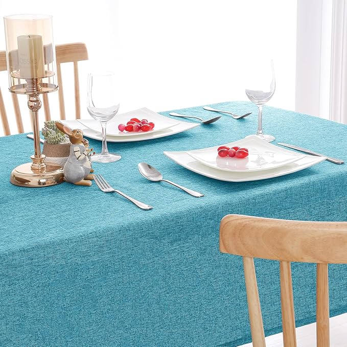 Hiasan Faux Linen Square Tablecloth - Wrinkle and Stain Resistant Washable Table Cloth for Kitchen Dining Room Holiday Table Cover for Dinner, Teal, 60 x 60 Inch