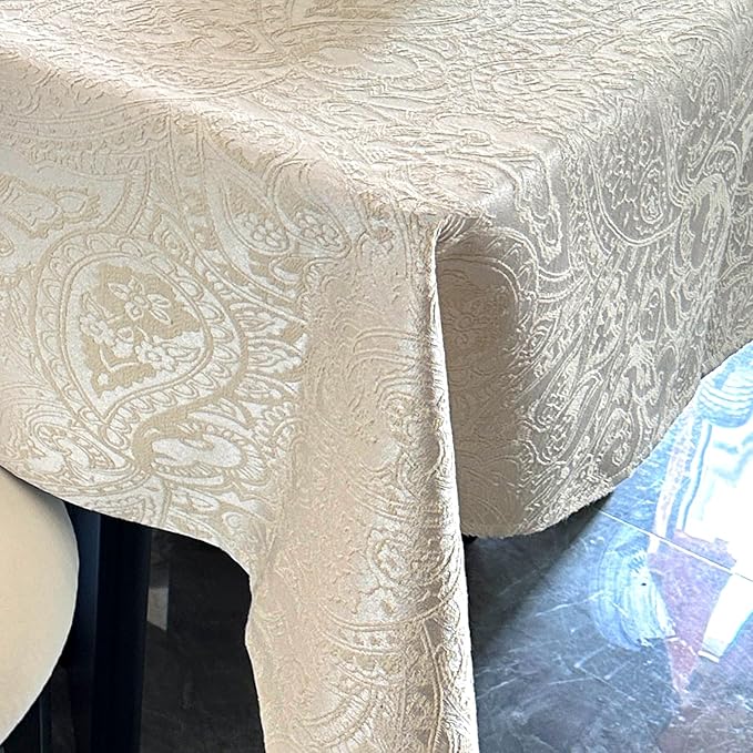 Jacquard Square Tablecloth, Thick Kitchen Dining Table Cloth for Square or Round Tables, Waterproof Decorative Fabric Table Cover for Outdoor and Indoor, 70x70 Inch Milky White