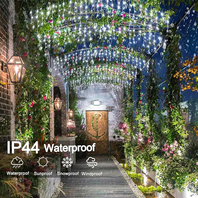 White Christmas Lights Outdoor - 33ft 400 LED Icicle Lights for Outside House, Twinkle Outside Lights Plug in 8 Modes Timer Waterproof for Patio Window Holiday Wedding Party Pathway Indoor Decorations