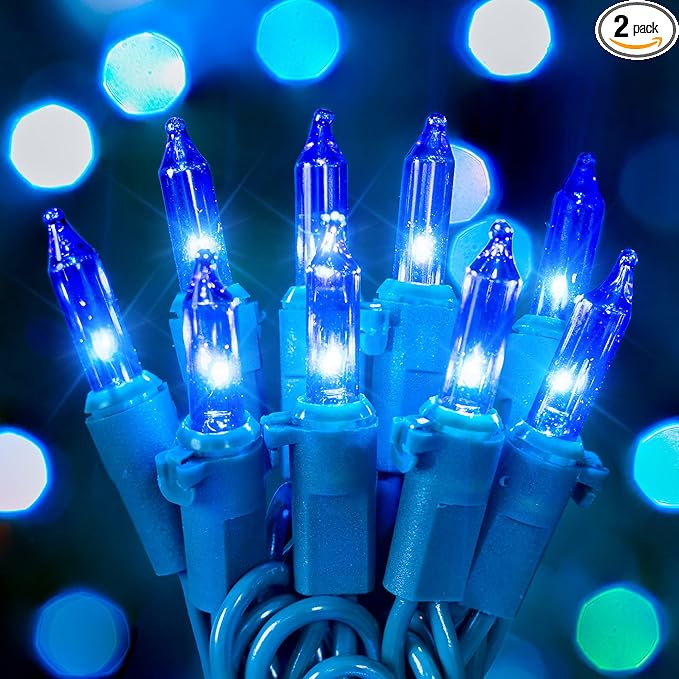 Hopolon Blue Christmas Lights, 13Feet 50Count UL Certified String Light, Pack of 2 Sets Incandescent Mini Lights for Indoor Outdoor Christmas Tree Garland Halloween Party Festival Decor,Blue