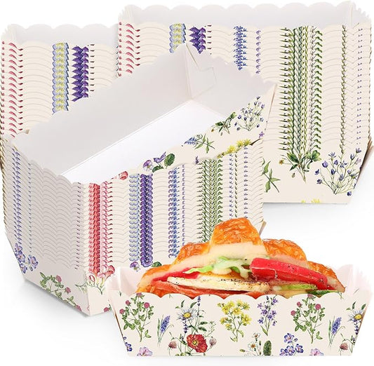 48 Pcs Wildflower Paper Food Trays Vintage Floral Nacho Boat Trays Disposable Snack Holder for Spring Birthday Flower Party Baby Shower Bridal Wedding Supplies