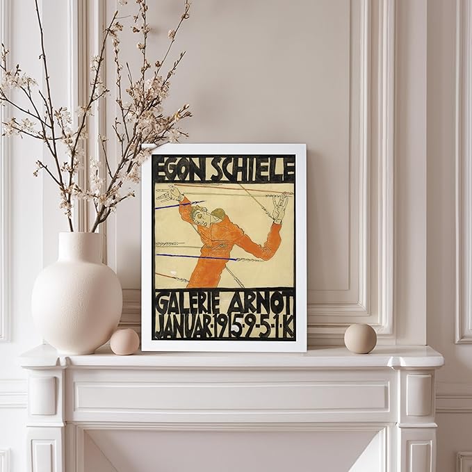 Poster Master Vintage Painting Poster - Retro Expressionism Print - Self Portrait as the Martyred St Sebastian - Gift for Artist, Friend - Wall Decor for Home, Office, 8x10 White Framed