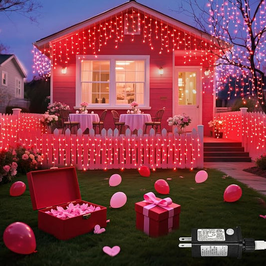 66ft Red Icicle Lights Indoor for Bedroom, 640 LED String Lights for Outside Clear Wire Connectable Twinkle Light with 8 Modes Timer Waterproof for Window Party Wedding Decorations
