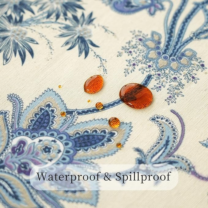 Outdoor Rectangular Tablecloth 60 x 84 Inch, Blue Floral Waterproof Table Cloth, Thick Fabric Dining Table Cover for Outdoor, Easter, Picnic, Farmhouse, Wedding, Spring Summer - Blue Flower