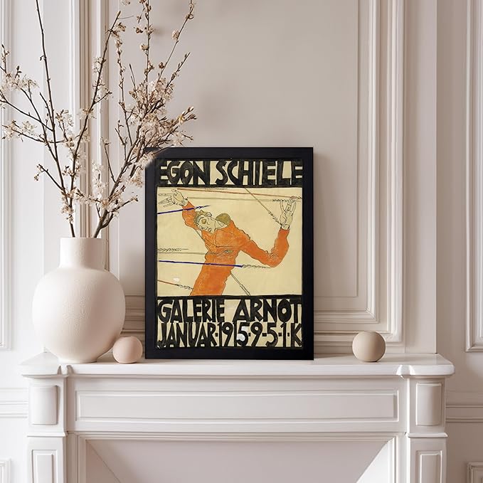 Poster Master Vintage Painting Poster - Retro Expressionism Print - Self Portrait as the Martyred St Sebastian - Gift for Artist, Friend - Wall Decor for Home, Office, 8x10 Black Framed