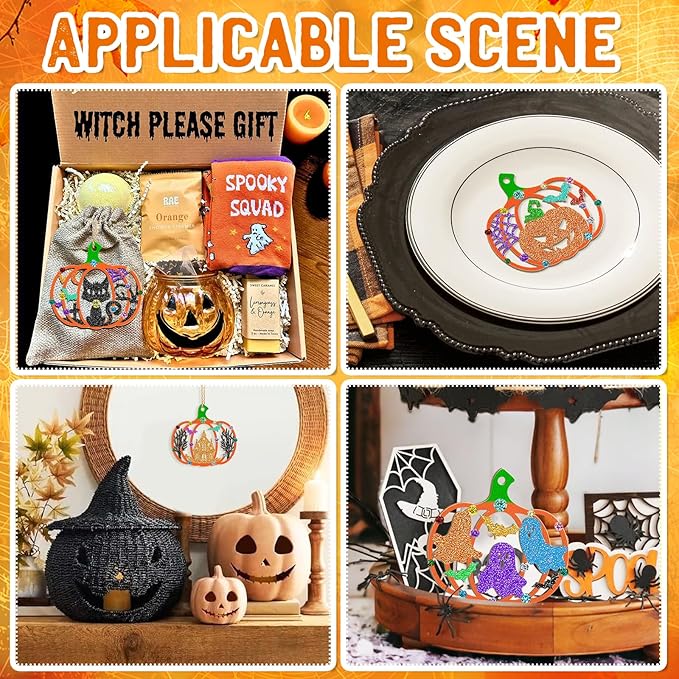 80PCS Wooden Halloween Decoration Pumpkins Ornaments to Paint Happy Halloween Cutouts Unfinished, DIY Blank Unfinished Ghost Spider Web Black Cat Trick or Treat Boo Ornament for Home Crafts Hanging