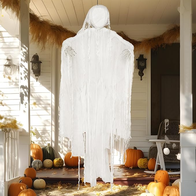 JOYIN 63” Halloween Hanging Ghost Decorations Outdoor, White Faceless Grim Reaper in White Horror Robe for Halloween Tree Yard Party Outside Hanging Decorations Party Supplies