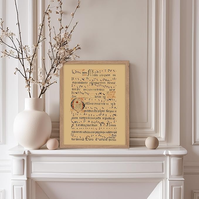 Poster Master Vintage Hymnal Poster - Retro Music Print - Gift for Artist, Friend - Graduale Aboense, Gregorian Chant Manuscript, Score - Wall Decor for Living Room, Bedroom, 11x14 Beige Framed
