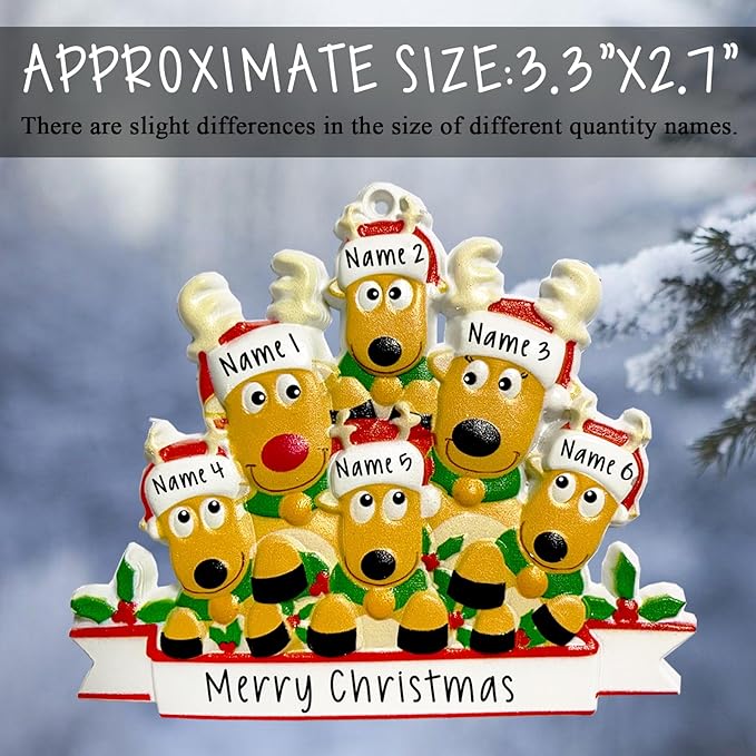 2025 Personalized Christmas Ornaments Family of 2/3/4/5/6/7/8,Custom Deer Christmas Ornaments Deorations with Names,Customized Xmas Ornament Tree Deorations,Personalized Christmas Ornament Gifts