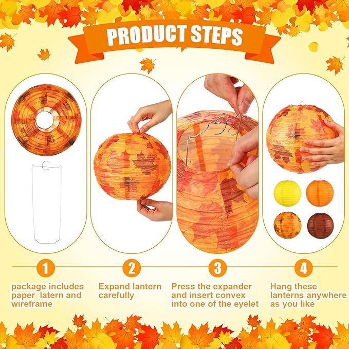 28 Pcs Fall Party Decoration Thanksgiving Party Supplies Include Thankful Happy Fall Banner Autumn Paper Lanterns Pom Pom Hanging Fans Bunting Garland Swirl Streamers for Thanksgiving Harvest