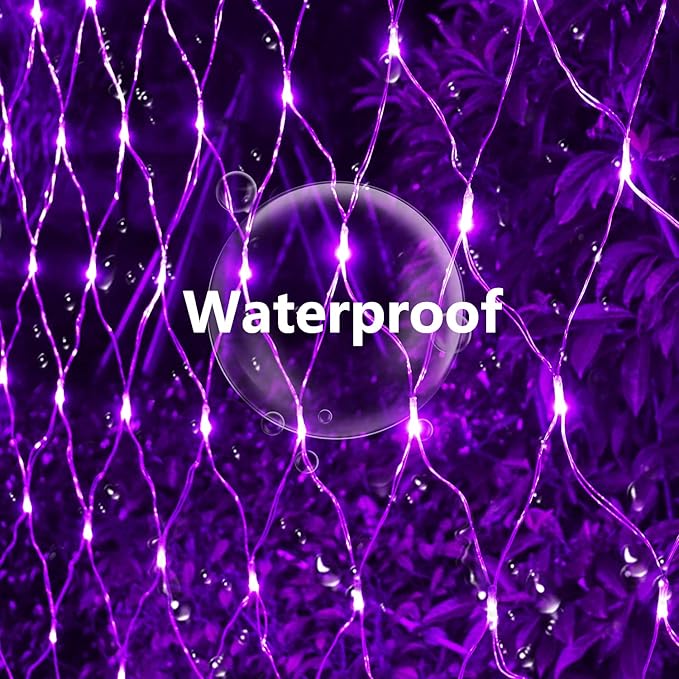 Curyidy Solar Net Halloween Lights Purple,200 LED Net Lights Outdoor Mesh Lights, 19 Modes Solar Powered/USB Remote Control String for Garden, Yard, Bushes, Trunk, Halloween, Xmas Tree Decor