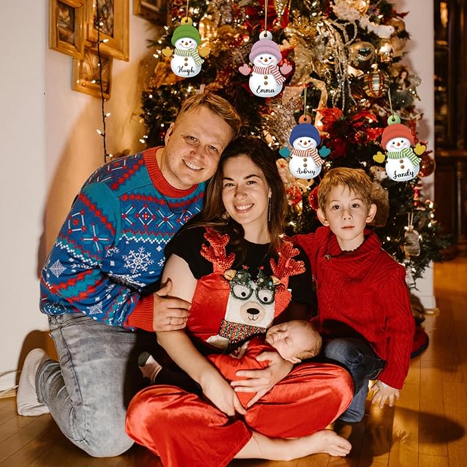 7PCS Personalized Christmas Ornament 2025, Custom Snowman Family Ornament with Name Photo Acrylic for Xmas Tree Decor Customized Hanging Gifts