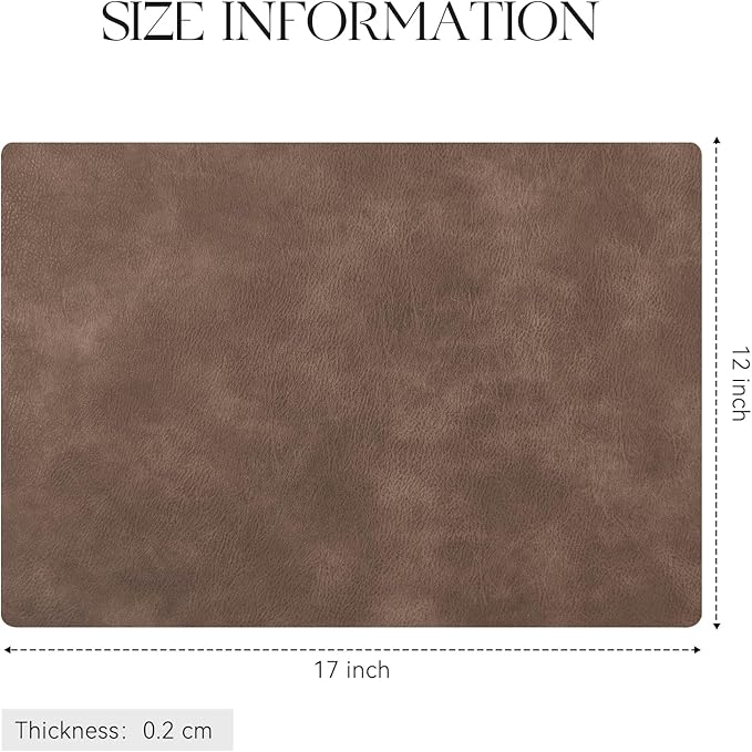 MOSAYT Vinyl Placemats Set of 4-12 X 17 Inch - Faux Leather 100% Waterproof Oil-Proof Wipeable PU Place Mats, Heat Resistant Reversible Table Mats for Kitchen, Dining, Outdoor (Brown)