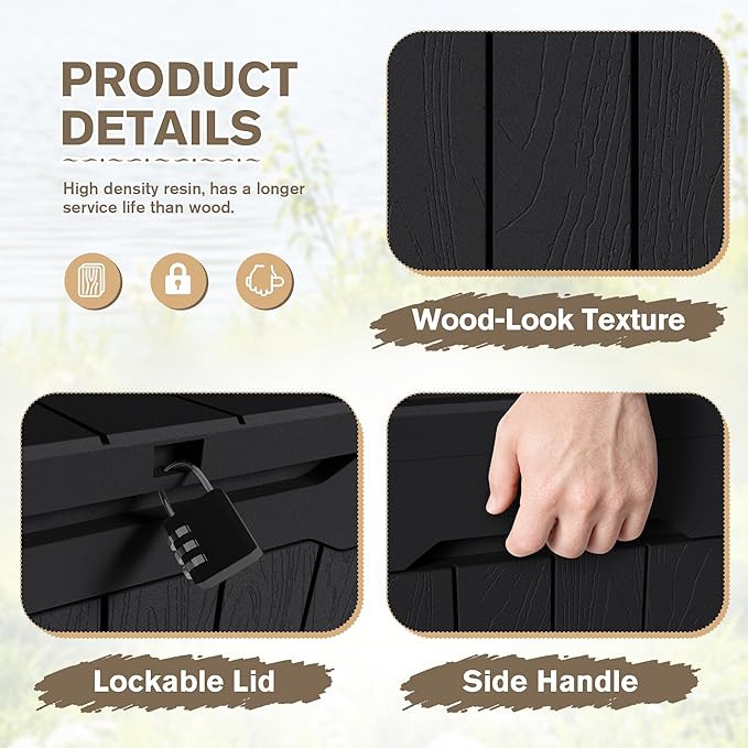 JUMMICO 31 Gallon Resin Deck Box Waterproof Indoor Outdoor Storage Boxes for Patio Furniture Cushions and Garden Tools (Black, 31gallon-2 Packs)