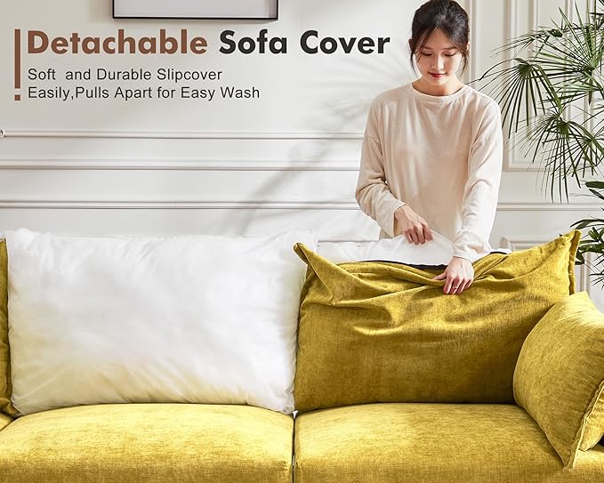 136.4" Oversized Modular Sectional Sofa, U Shaped Convertible Couch with Movable Ottoman, Large 7 Seat Corner Couches for Living Room Deep Seat Yellow Chenille