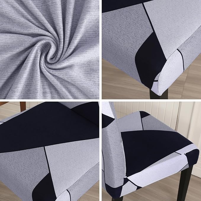JQinHome Pattern Chair Covers for Dining Room Set of 6, High Stretch Removable Washable Parsons Chair Slipcover for Home Party Hotel Wedding Ceremony (White Grey,6PCS)