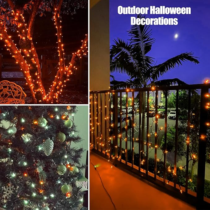 HISHINY Orange Halloween Lights,100 Count Incandescent Lights String with Black Wire,Ideal Outdoor Indoor Halloween Decorations Lights for Patio Home Party,UL Certified (21feet)