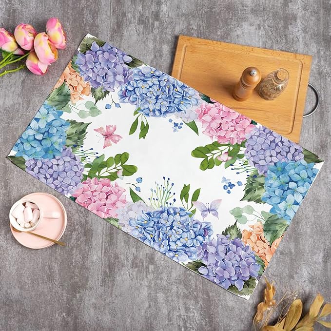 Paper Placemats Disposable 50 Pack Hydrangea Placemats 16x 11 Inch Floral Place Mats for Spring Summer Dining Table Wedding Party Supplies
