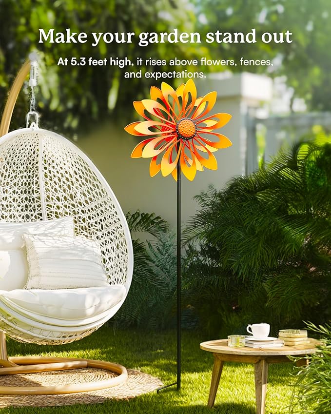 Floral Yard Garden Wind Spinners - Kinetic Outdoor Metal Wind Spinners, Lawn Yard Garden Decor, Birthday Gifts for Women(Sunflower)