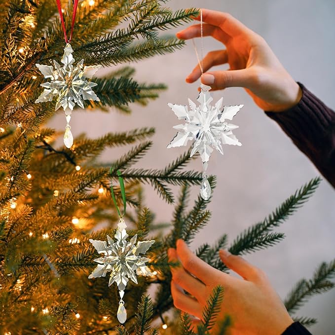 2025 Annual Christmas Ornaments Crystal Snowflake Star - Christmas Tree Ornaments Pendant Sun Catcher Home Hanging Decor (2025 White Crystal 3 Layers)