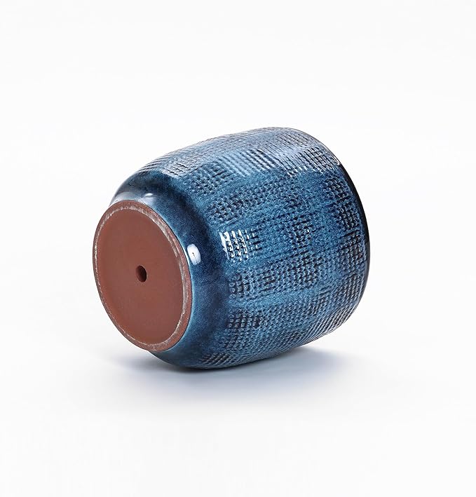 LuxenHome Ocean Blue 12-Inch Dia Round Ceramic Planter Pot with Drainage Hole and Rubber Plug, Modern Gradient Glaze Plant Pot, Decorative Flower Garden Pot for Indoor Outdoor Plants