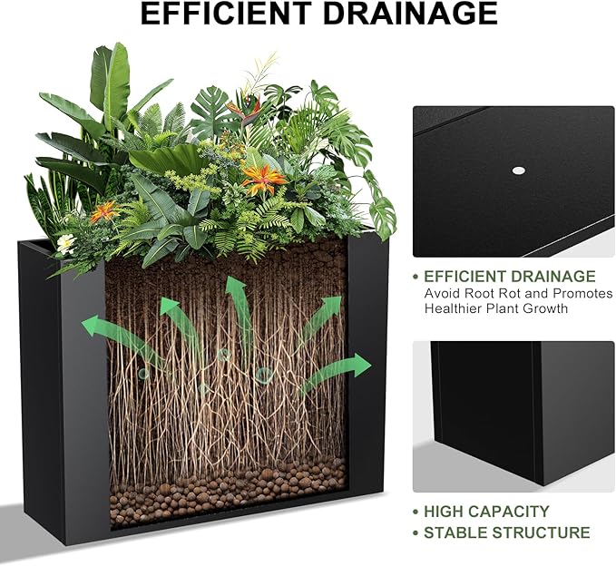Metal Planter Box, Planter Boxes Outdoor Heavy Duty Metal Garden Planter Spliced Flower Pot with Partitions, All-Weather Use with Drainage Holes for Patio/Porch-35.43"x 27.55"x 11"