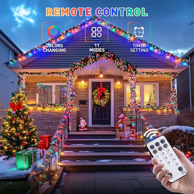 JMEXSUSS Color Changing Christmas Lights, 66ft 200 LED Warm White & Multicolor String Lights Outdoor Waterproof with Remote, Connectable Christmas Tree Lights Plug in for Indoor Xmas Decor