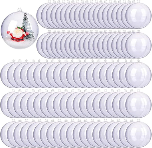 ANVAVO 100 Pieces 80mm Clear Plastic Fillable Ball Ornaments DIY Craft Transparent Baubles Shatterproof Christmas Tree Hanging Ornaments for Christmas, New Years, Birthday, Wedding, Home Decor