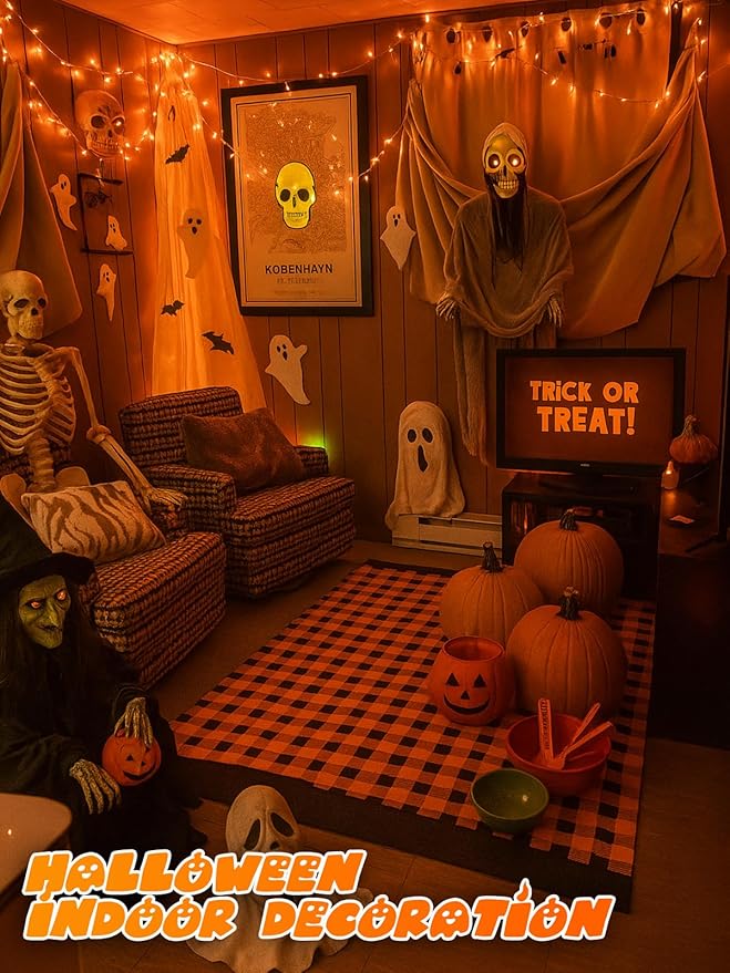 Halloween String Lights Battery Operated with Auto Timer, 33FT 100 LED Waterproof Orange String Lights with 8 Modes, Fairy Twinkle Light for Indoor & Outdoor Bedroom Fall Decor Halloween Decorations