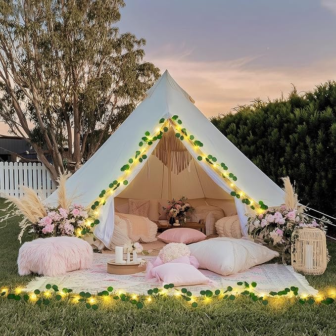 JMEXSUSS 33 FT 100 LED Eucalyptus Vine Fairy Lights, Vines with Lights Battery Operated with Remote, Eucalyptus Leaf Light Garland Indoor Outdoor for Bedroom Wall Classroom Party Decor(Warm White)