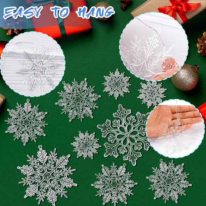 Christmas Tree Decorations Snowflake Ornaments 36Pcs Clear Plastic Hanging Snowflakes from Ceiling Snow Flakes Decorating Hanging for Winter Wonderland Decorations Indoor Outdoor Decor