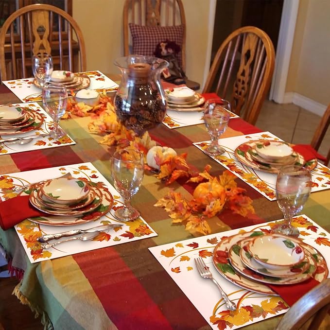 Paper Placemats Disposable 50 Pack Fall Thanksgiving Maple Leaf Placemats 16x 11 Inch Autumn Table Mats for Home Party Kitchen Dining Table Decoration