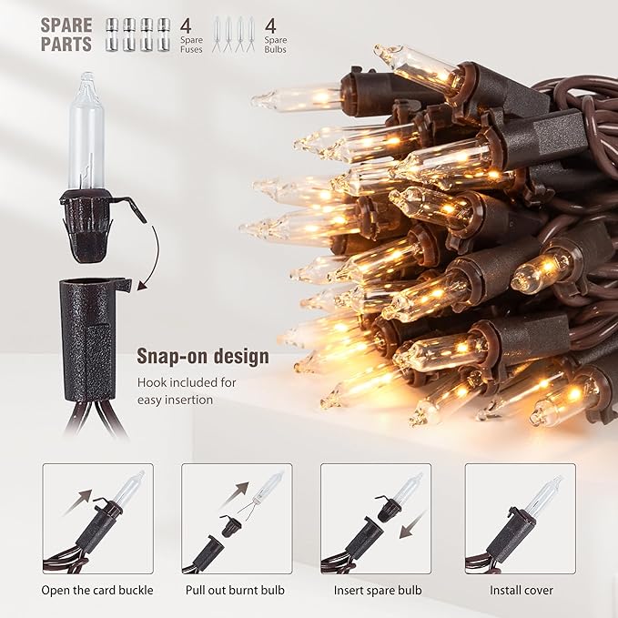YOUNGAR 13FT 50 Clear Christmas Lights Outdoor, UL Approved Christmas Tree Lights with Brown Wire, Incandescent Mini Light Plug in for Indoor Outdoor Tree Patio Garden Xmas Decor