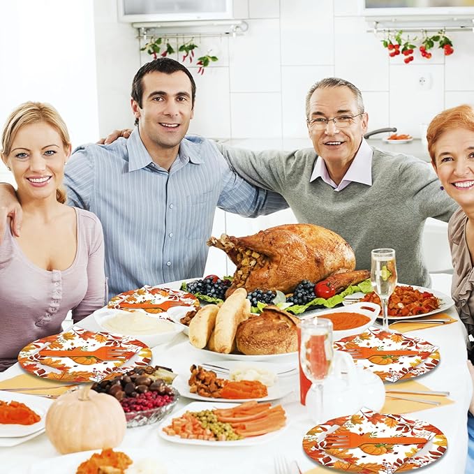 80pcs Fall Thanksgiving Paper Plates and Napkins Forks Dinner Cake Plates Autumn Leaves Pumpkin Party Decorations for Fall Thanksgiving Holiday Wedding Birthday,Serves 20 (Autumn)