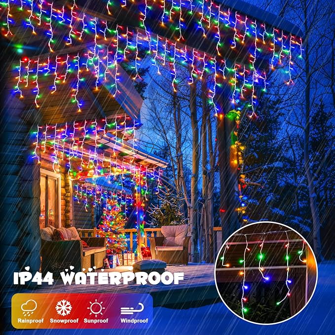 JMEXSUSS 400 LED 38.8Ft Icicle Christmas Lights With Remote - Outdoor Multicolor String Lights Plug in, 8 Mode for Outside Indoor House Yard Patio Eave Decorations