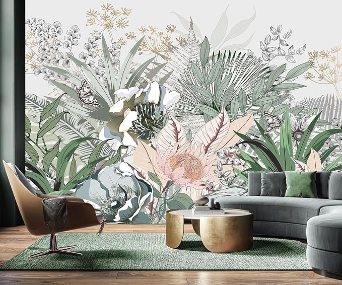 AFZEVEB-Tropical Jungle Wallpaper Botanical Large Floral Wall murals for Bedroom 159"x107" (Not Peel and Stick)