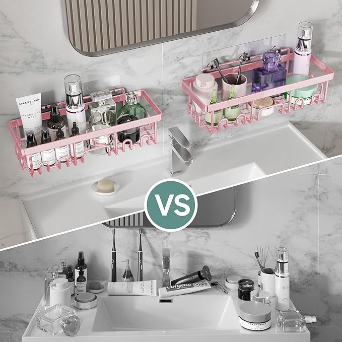 Veken Rustproof & Waterproof Shower Caddy 6-Pack, No Drilling Adhesive Shelves Rack with Soap Holder, Large Capacity Bathroom Organizers and Storage, Wall-Mounted Kitchen & Home Decor