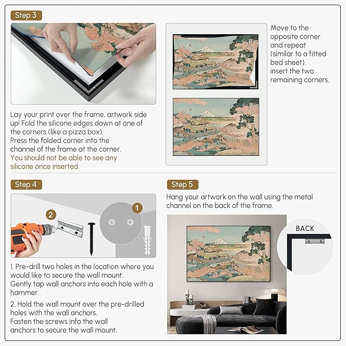 SIGNWIN 46"x72" Extra Large Framed Wall Art Japanese Ukiyo-e Landscape, Timeless Mt. Fuji Scene for Zen-Inspired or Asian-Style Interiors for Home Living Room Bedroom Decor (Frame Assembly Required)