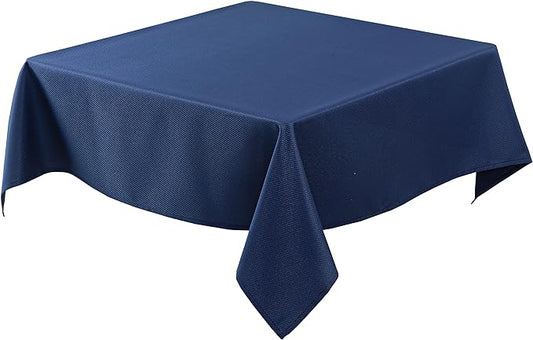 Biscaynebay Textured Fabric Square Tablecloths 70x70 Inches, Navy Water Resistant Card Table Cloth Folding Table Cover for Dining, Kitchen, Wedding and Parties etc. Machine Washable