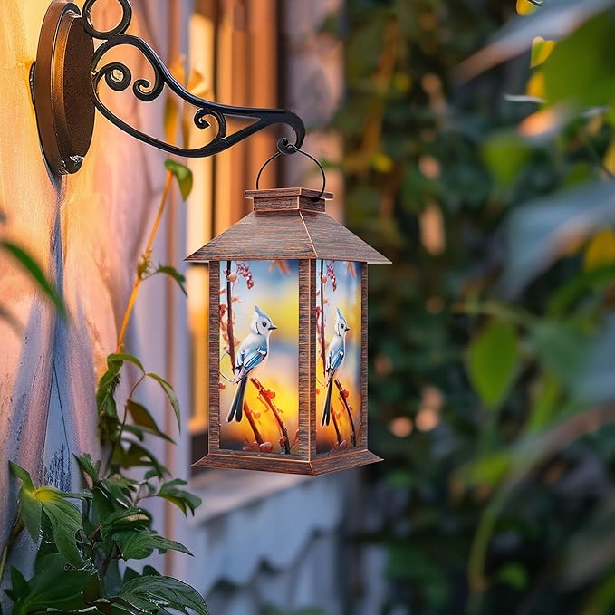 Solar Lanterns Outdoor, Waterproof Garden Hanging Lanterns with LED Flickering Flameless Candles for Mom Grandma Women Lantern Decorative Outdoor for Yard, Garden,Party Decor